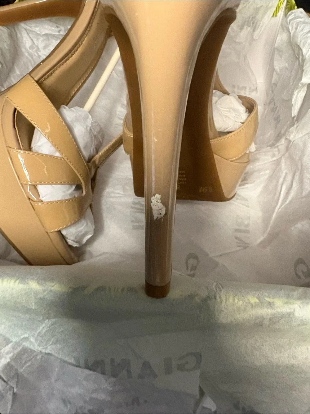 Gianni Bini Nude Patent Platform Slingback Heels